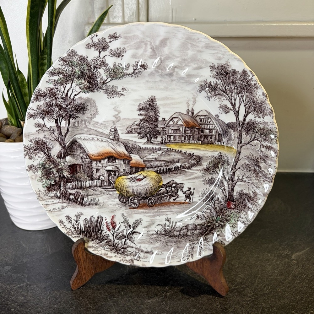 Vintage Staffordshire Yorkshire Engraved Ironstone 9.75" Dinner Plate Farm
